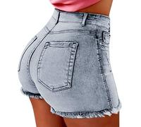 AMDOLE Pantalones vaqueros elásticos para mujer, pantalones vaqueros cortos para mujer, pantalones vaqueros para mujer, azul claro, S