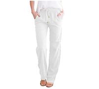 AMDOLE Pantalones vaqueros holgados para mujer, color liso, a rayas, estrechos, acampanados, cintura alta, bolsillos, pantalones de ocio, pantalones vaqueros holgados para mujer, Blanco, 3XL