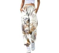 AMDOLE Pantalones vaqueros holgados para mujer, diseño de hojas de otoño e invierno, con estampado natural, holgado, para el tiempo libre, para correr, Blanco, L