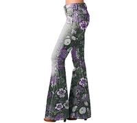 AMDOLE Pantalones vaqueros para hombre, modernos, con cintura alta, estampado floral, pantalones acampanados, pantalones vaqueros anchos para mujer, morado, XXL