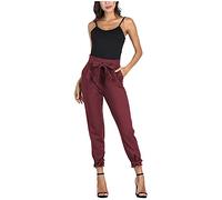 AMDOLE Pantalones vaqueros para mujer, cintura alta, informales, con lazo, bolsillo para mujer, talla grande, pantalones vaqueros holgados, Vino, L