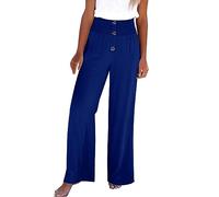 AMDOLE Pantalones vaqueros para mujer de lino de algodón, pierna ancha, cintura alta, pantalones casuales, pantalones vaqueros de cintura alta para mujer, azul, 3XL