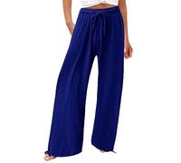 AMDOLE Pantalones vaqueros para mujer, elásticos, informales, holgados, de algodón, cómodos, con bolsillos, elásticos, cintura alta, bolsas de papel, con cordón, marine, S