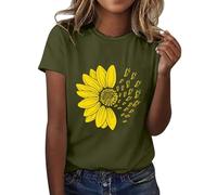 AMDOLE Polo para mujer con estampado de girasoles y mariposas, manga corta, cuello redondo, camiseta moderna, ligera, suave, informal, ropa de verano, camiseta larga, AG., 3XL