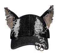 AMDOLE Ring Trucker - Gorra de béisbol con orejas de gato, para mujer, estilo punk oscuro, desgastado, vaquero, estético, gorra de dirección definitiva, Negro, Talla única