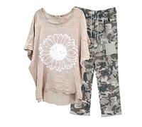 AMDOLE Ropa deportiva para mujer Conjunto de estampados casuales camisa de botones de cintura alta pantalones de bolsillo suelto de dos piezas y conjunto inferior Ropa oriental Mujer, Wh1, XXXXL