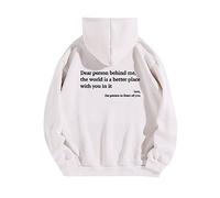 AMDOLE Ropa deportiva para mujer, suéter con capucha para mujer, color liso, manga larga, estampado de letras, suéter de Navidad para hombre, Blanco, M