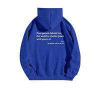 AMDOLE Ropa deportiva para mujer, suéter con capucha para mujer, color liso, manga larga, estampado de letras, suéter de Navidad para hombre, azul, S