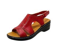 AMDOLE Sandalias de dedo cerrado para mujer, sandalias romanas informales, sandalias de cuña para mujer, sandalias de cuña para mujer, impermeables, rojo, 35 EU