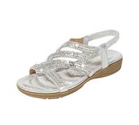 AMDOLE Sandalias de mujer para mujer, sandalias de cuñas informales, sandalias con correa de diamantes de imitación, sandalias abiertas, sandalias de playa y calcetines, zapatos de mujer, plata, 38 EU