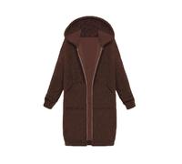 AMDOLE Sudadera con capucha para mujer de otoño e invierno de longitud media con capucha de manga larga para invierno, chaqueta de cuero para mujer, talla grande 3XL, café, 4XL