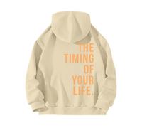 AMDOLE Sudadera con capucha para mujer, manga larga y cremallera sin espalda, con texto "The Timing of You Life", color azul, beige, 3XL