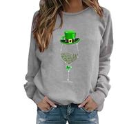 AMDOLE Sudadera de manga larga para mujer con cuello redondo y estampado casual de copa de vino, gris, S