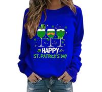 AMDOLE Sudadera de manga larga para mujer, cuello redondo, estampado casual de copa de vino verde, azul, XXL