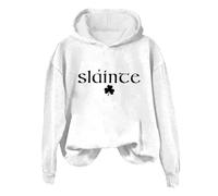 AMDOLE Sudadera de manga larga para mujer, cuello redondo, estampado de letras informales, sudadera con capucha para mujer, Blanco, L