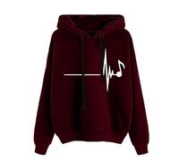 AMDOLE Sudadera de manga larga para mujer, cuello redondo, sudadera con capucha estampada, moderna y suelta, top sexy para mujer, Vino, XL