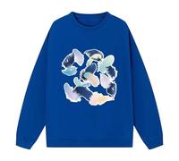 AMDOLE Sudadera informal para mujer, cuello redondo, manga larga, cuello redondo, manga larga, hombros cruzados, dobladillo acanalado, sudadera de gran tamaño, para adolescentes y niñas, azul celeste