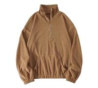 AMDOLE Sudadera para mujer con media cremallera, mullida, cálida, informal, holgada, de manga larga, monocolor, con bolsillos, ropa para adolescentes y niñas, caqui, M