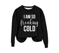 AMDOLE Sudadera para mujer "I Am So Freaking Cold" con letras de manga larga divertida gráfica de gran tamaño casual sudadera de Navidad para disfraz de gato mujer, Negro , L