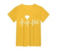 AMDOLE Sudaderas Mujer Primavera/Verano Amor Impreso Suelto Casual Manga Corta Camiseta Pastel Ropa, amarillo, L