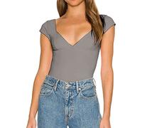 AMDOLE Sudaderas para mujer, cuello en U, manga larga, sexy, sin espalda, casual, ajustada, para salir, gris, M