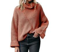 AMDOLE Suéter de invierno para mujer, informal, grande, color sólido, cuello alto, amarillo, para mujer, marrón, L