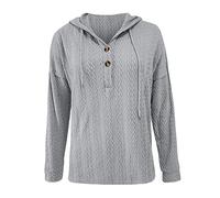 AMDOLE Suéter de manga larga para mujer, color sólido, sudadera con capucha, cordón, botón, sudadera, moderno, informal, vestido para mujer, gris, XL