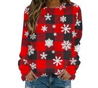 AMDOLE Suéter de manga larga para mujer con estampado navideño y cuello redondo, informal, holgado, para mujer, rojo, 5XL