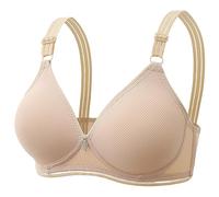 AMDOLE Sujetador de pechos grandes fuerte agarre mujeres sexy encaje trasero botón diseño taza correa de hombro ajustable tamaño grande sujetador con aros sujetador de mujer, beige, S