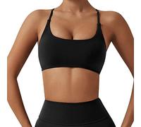 AMDOLE Sujetador deportivo con pechos grandes y fuerte sujeción para mujer, espalda cruzada, sin aros, tirantes delgados para yoga y fitness, Negro , XL