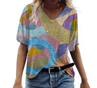 AMDOLE Summer Tops Mujeres Verano Casual Cuello Redondo Manga Corta Gradiente Estampado Manga Corta Camiseta Top Brillante Tops Mujer, azul celeste, L