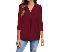AMDOLE T Shirt Damen DamenTops in Übergröße lässig, V-Ausschnitt kurzärmig, einfarbig Blusen, Tunika-Tops Pullover Damen 54, rojo, 5XL