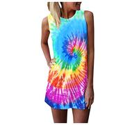 AMDOLE Tie tinte Mujer Vestido de día Escote Camisa Minikank Vestido de Impresión T Sin Mangas O Blusa Mujer Disfraces Fascings Mujer, amarillo, XXL