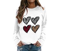 AMDOLE Tops de San Valentín para mujer Cuello redondo y estampado de cuatro corazones, manga larga, tops casuales Sudaderas Trajes de moda para mujer 2024, Blanco, XL