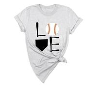 AMDOLE Tops Mujer Elegante Camiseta de Mujer con Estampado de Béisbol Manga Corta Blusa Mujer Elegante, Blanco, S