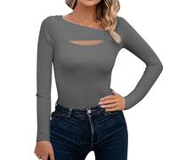 AMDOLE Tops Mujer Elegante Camiseta Primavera/Verano Liso Manga Larga Sexy Corte Estrecho Top Hueco Parte Inferior Verano Tops, Gy1., M