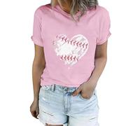 AMDOLE Tops Mujer Fiesta Mujer Béisbol Love Classic Cuello Redondo Casual Manga Corta Camiseta de béisbol Tops Mujer, Rosa., XXL