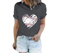 AMDOLE Tops Mujer Fiesta Mujer Béisbol Love Classic Cuello Redondo Casual Manga Corta Camiseta de béisbol Tops Mujer, gris oscuro, L