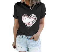 AMDOLE Tops Mujer Fiesta Mujer Béisbol Love Classic Cuello Redondo Casual Manga Corta Camiseta de béisbol Tops Mujer, Negro , M