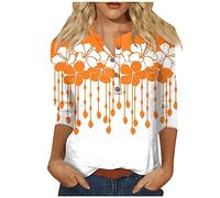 AMDOLE Tops Mujer Mujer Camiseta Cuello Botón Estampado Moda Manga 3/4 Estampado Retro Top Estrecho Tops Casual Tops Verano Tops, l, M