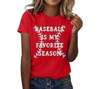 AMDOLE Tops para mujer béisbol es mi temporada favorita, camiseta de mujer con estampado de letras de béisbol de manga corta, cuello redondo, camiseta de moda, ligera, suave, casual, rojo, 3XL