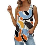 AMDOLE Tops para mujer, elegantes, informales, sin mangas, sin mangas, con cuello cuadrado, corte holgado, dobladillo plisado, camisa fluida para mujer, naranja, XL