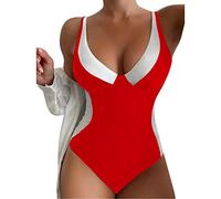 AMDOLE Traje de baño Mujer Deporte Trajes de baño de una pieza Trajes de baño regulares Cintura alta Negro Bloc Azul Real Blue Poor Pool Bañador Mujer, rojo, XL