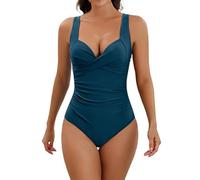 AMDOLE Traje de baño para mujer, traje de baño de dos piezas para mujer para adelgazar y blindar con tirantes, traje de baño para mujer, marine, S