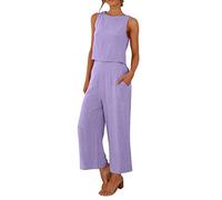 AMDOLE Traje de pantalón de mujer traje de moda cómodo chaleco y pantalones largos de color sólido conjunto superior traje pantalones de mujer, morado, M