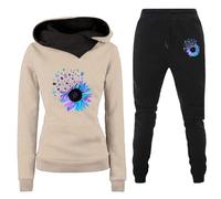 AMDOLE Traje de pantalón para mujer, de dos piezas, informal, manga larga, con capucha, conjunto de tops, pantalones elegantes, caqui, M