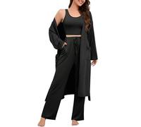 AMDOLE Traje de pantalón para mujer de negocios para mujer, chaleco de tres piezas + chaqueta de manga larga + pantalones de pierna ancha, conjunto informal de pantalones para mujer, Negro , M