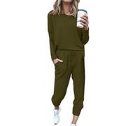 AMDOLE Traje de pantalón para mujer, elegante, 2 piezas, traje de color puro, manga larga, bolsa de ocio, pantalones de chándal para el hogar, conjuntos de pantalones sueltos para mujer, Verde militar