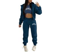 AMDOLE Traje de pantalón para mujer, festivo, boda, informal, chándal para mujer, para invierno, parte superior, chaleco, pantalones, sudadera de color sólido con cremallera y capucha, pantalones de