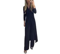 AMDOLE Traje de pantalón para mujer, festivo, boda, moderno conjunto de dos piezas para mujer, conjunto de dos piezas con cuello en V, pantalones trenzados, conjunto de moda de dos piezas para mujer